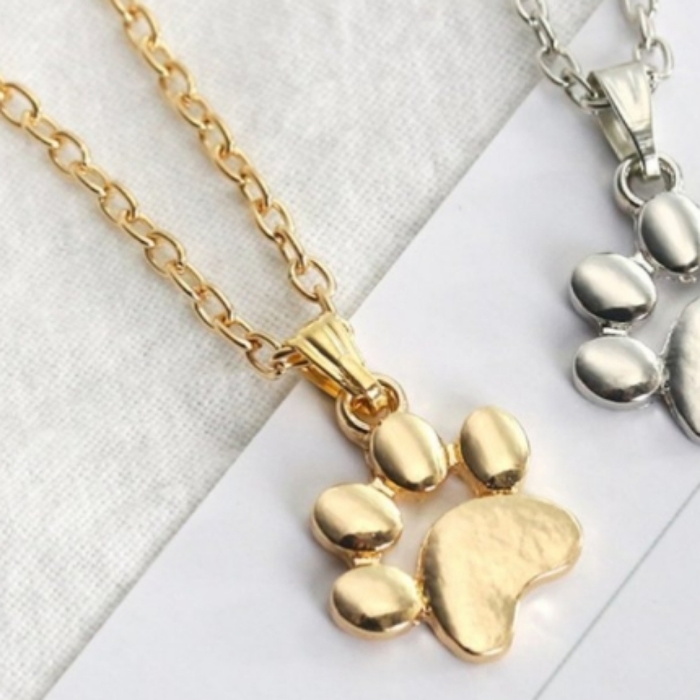 Paw Necklace Gold Pet Cat Dog Paw Fashion Jewelry 18-20" chain.